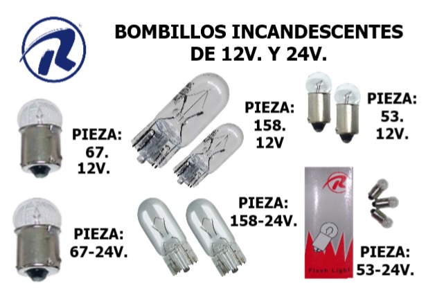 bombillos incandescentes, de tablero de 1cont. y 2cont.