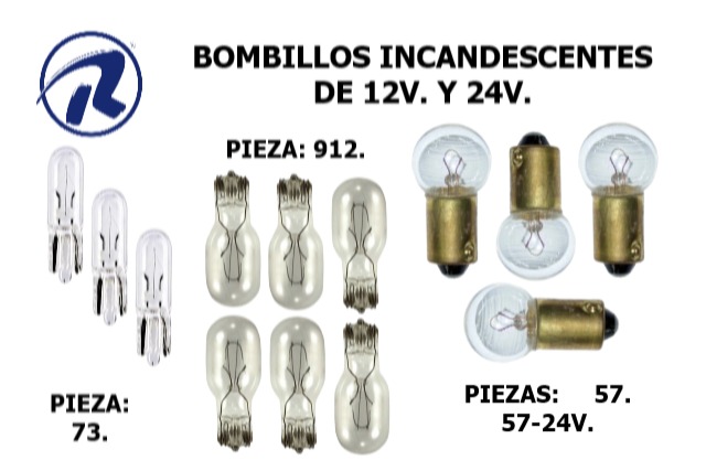 bombillos incandescentes, de tablero de 1cont. y 2cont.