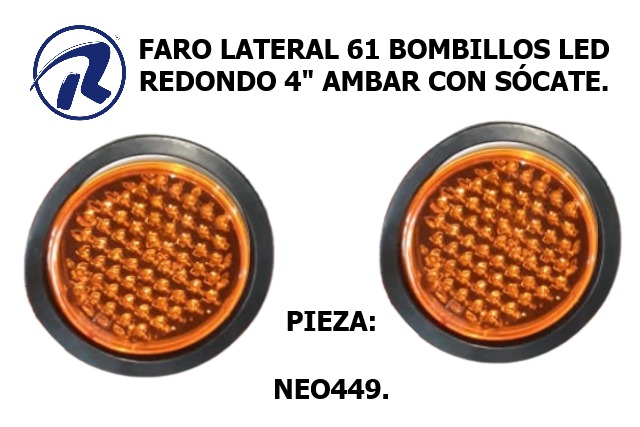 faro lateral led redondo ambar. Cód. NEO449