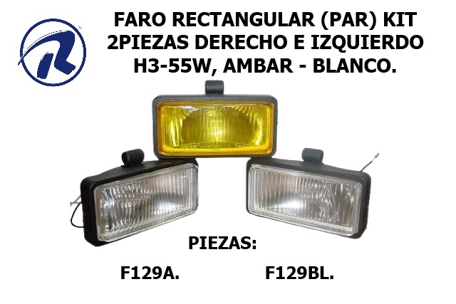 Faro rect.h3-55w(par)ambar ivi