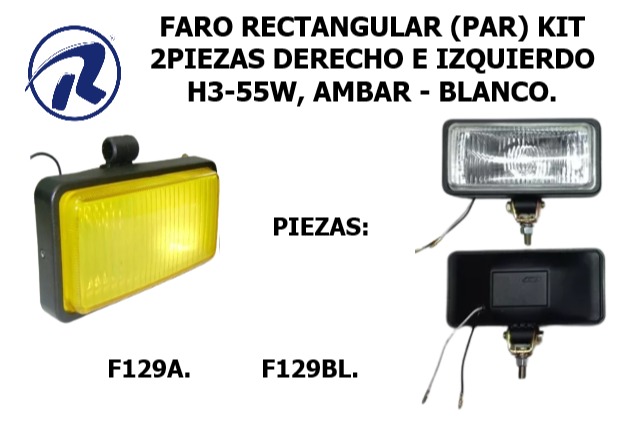 Faro rect.h3-55w(par)ambar ivi