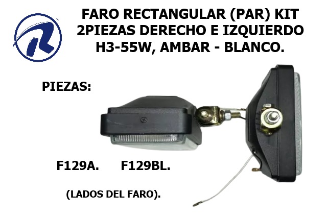 Faro rect.h3-55w(par)ambar ivi