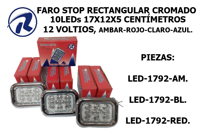 faro stop 10led cromado rectangular 17X12X5