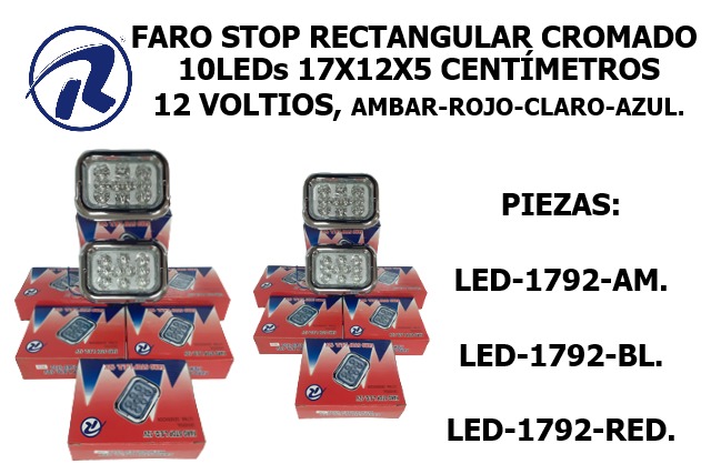 faro stop 10led cromado rectangular 17X12X5