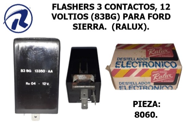 flasher 3 contactos Ford Sierra, 12V. Cód. 8060